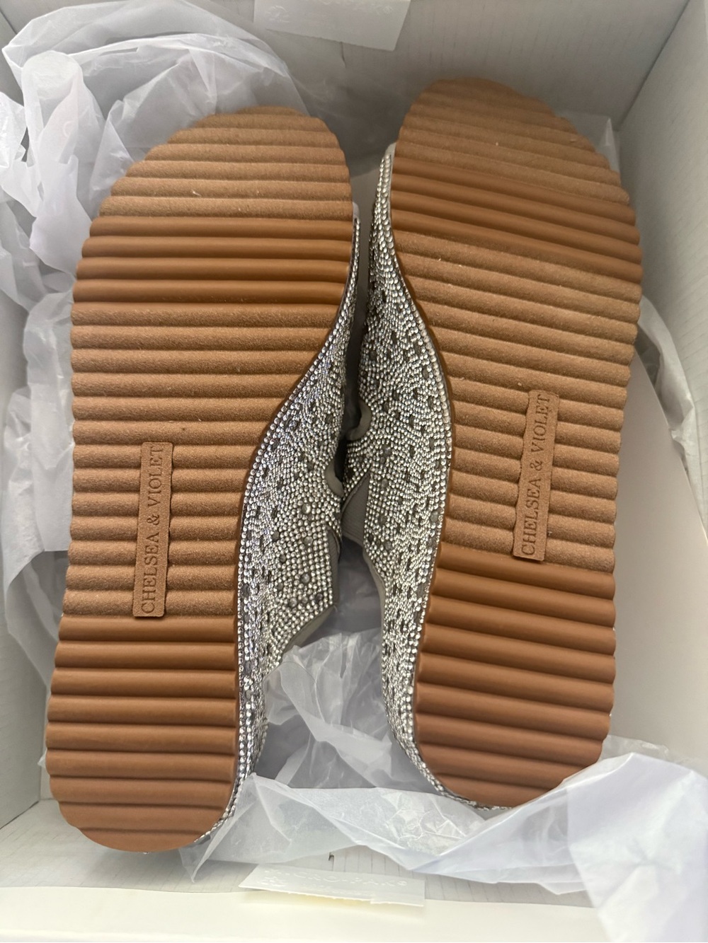 Chelsea & Violet Rhinestone Platform Slides Light Grey - Picture 3 of 8